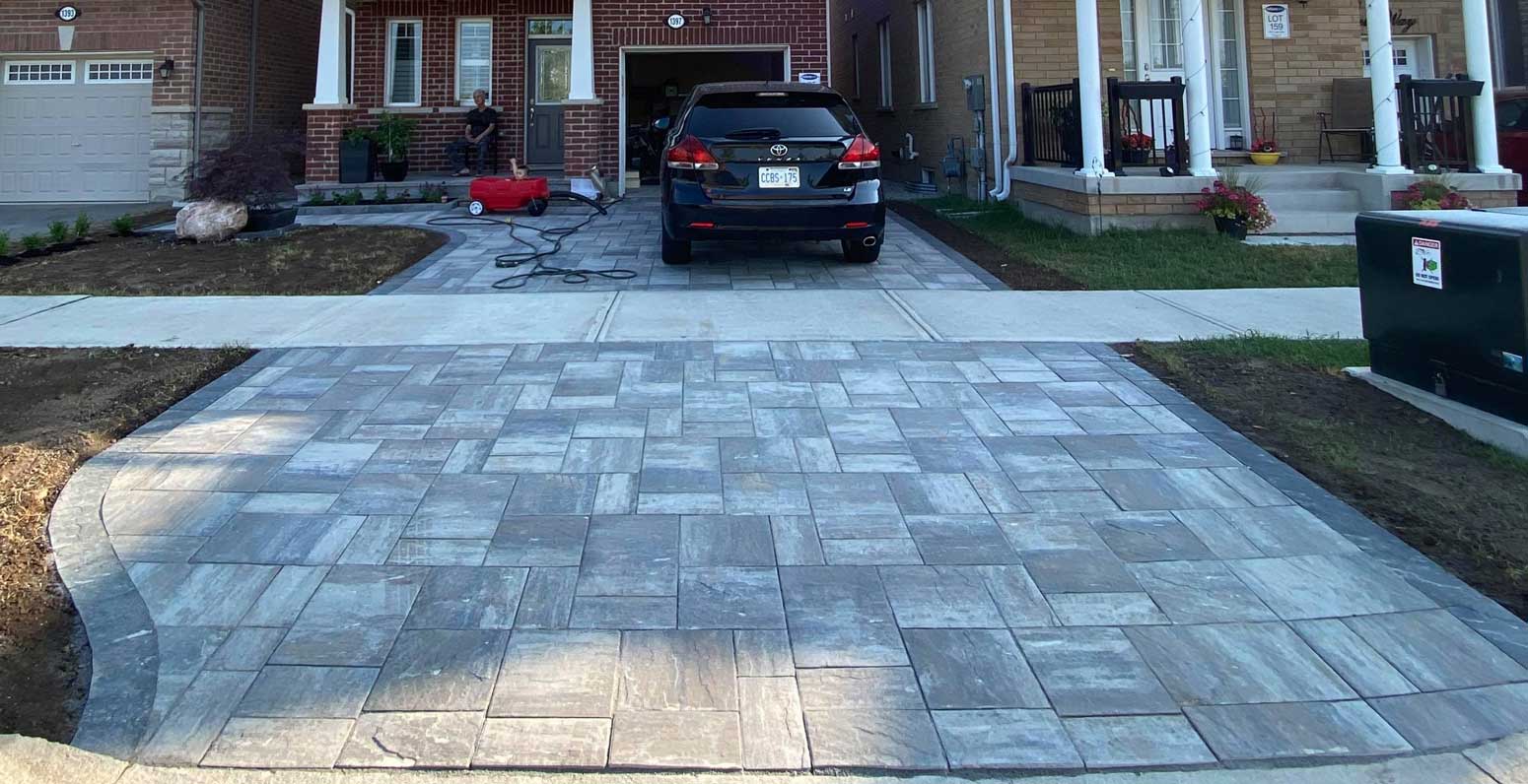front yard with new interlock