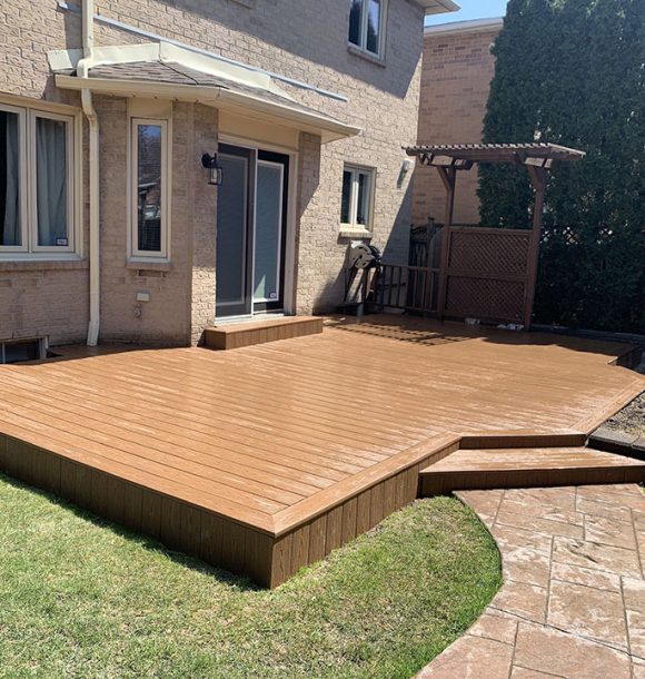 Backyard deck and stairs from wood