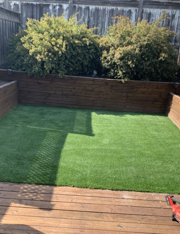 Artificial grass on the backyard