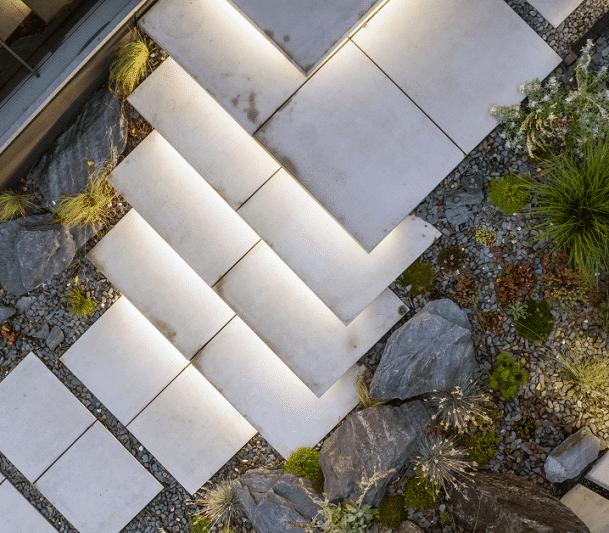 Architectural concrete steps in the backyard