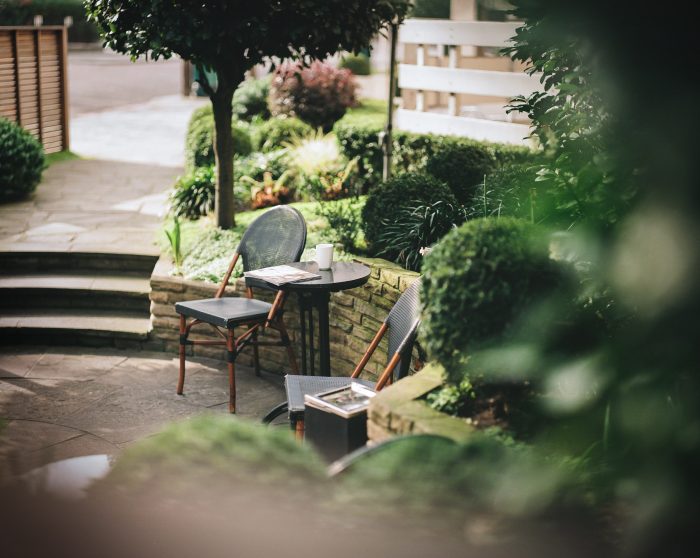 cafe table with landscape design