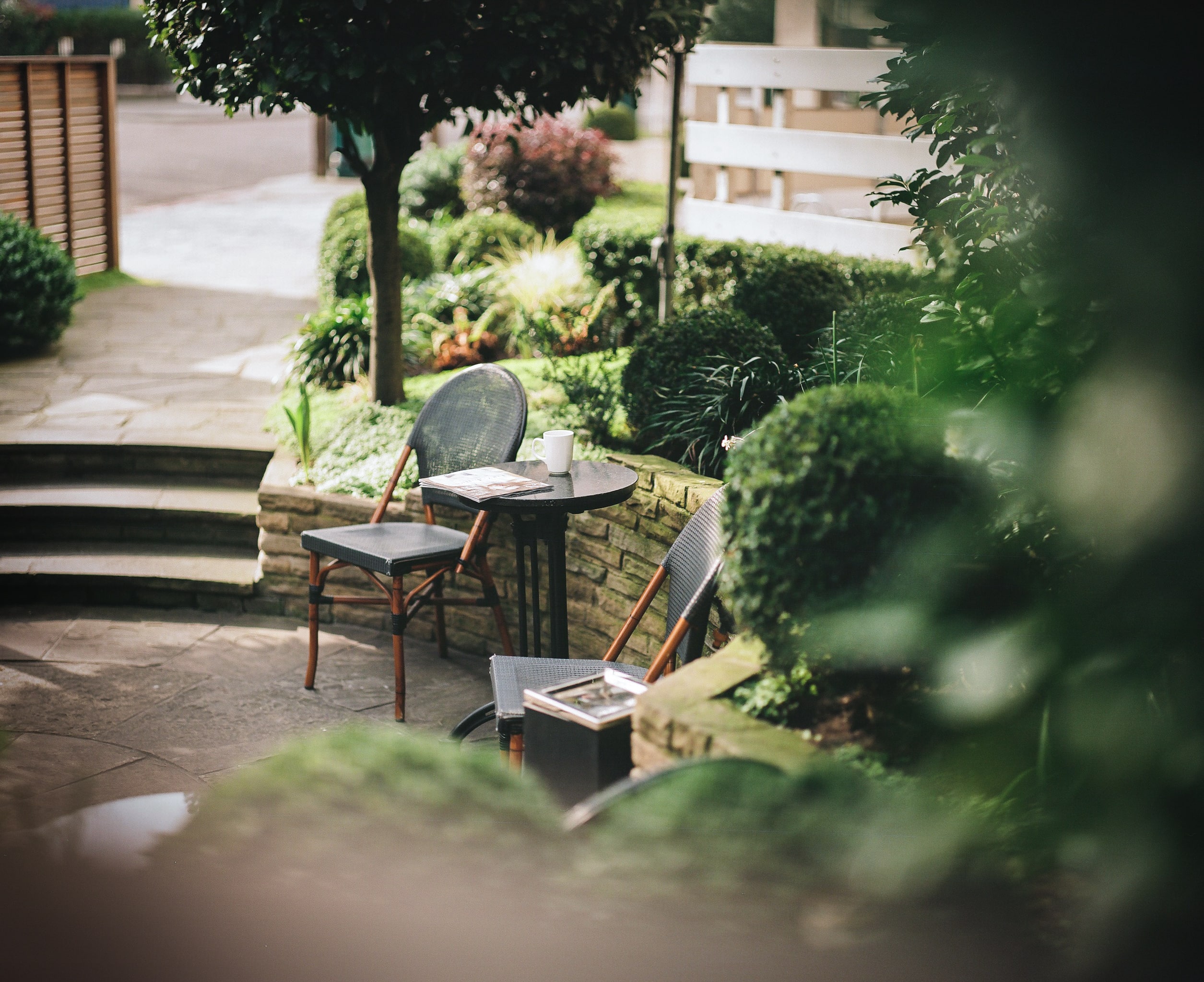 cafe table with landscape design