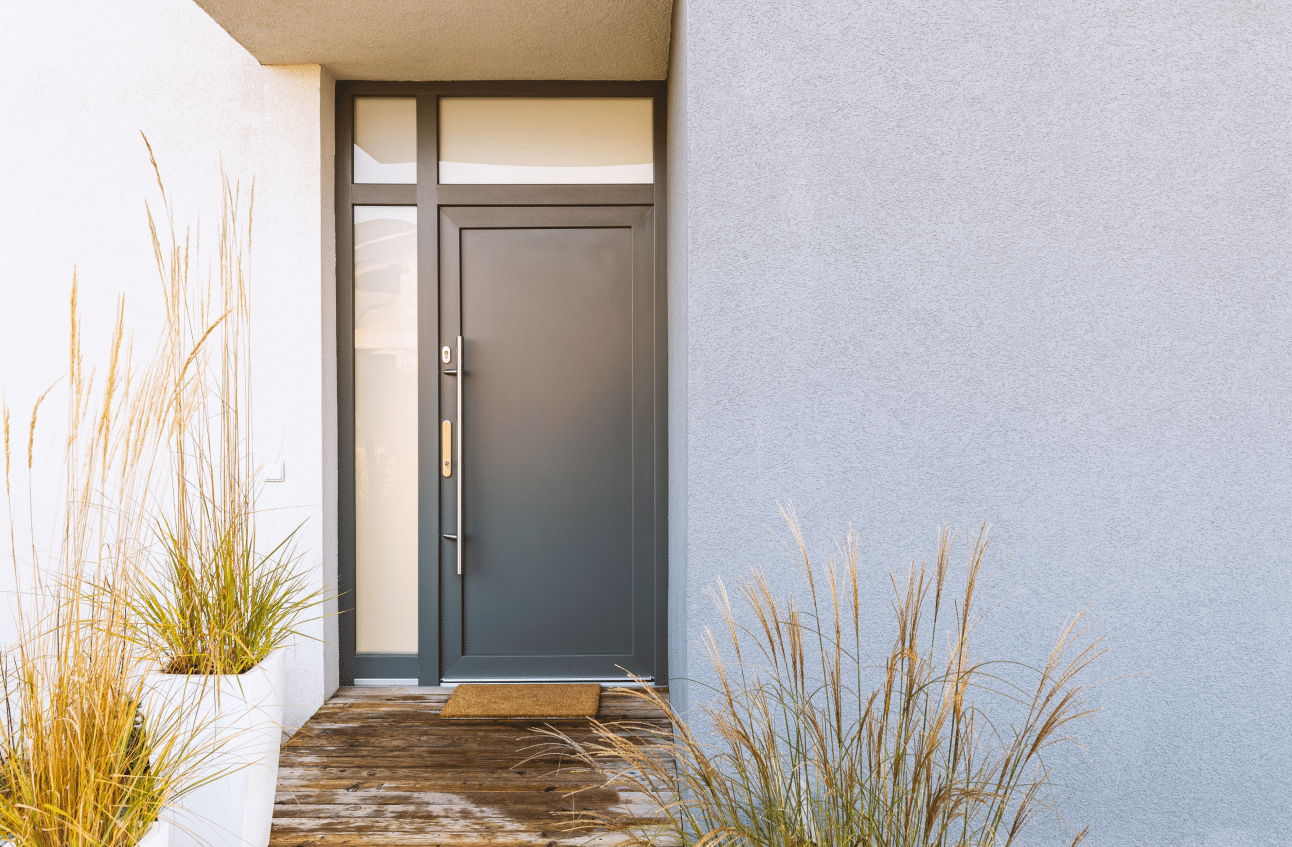 Patio door with plants