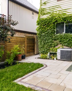 Interlocking walkway in backyard