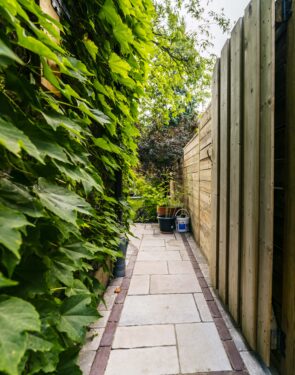 Interlocking walkway in backyard